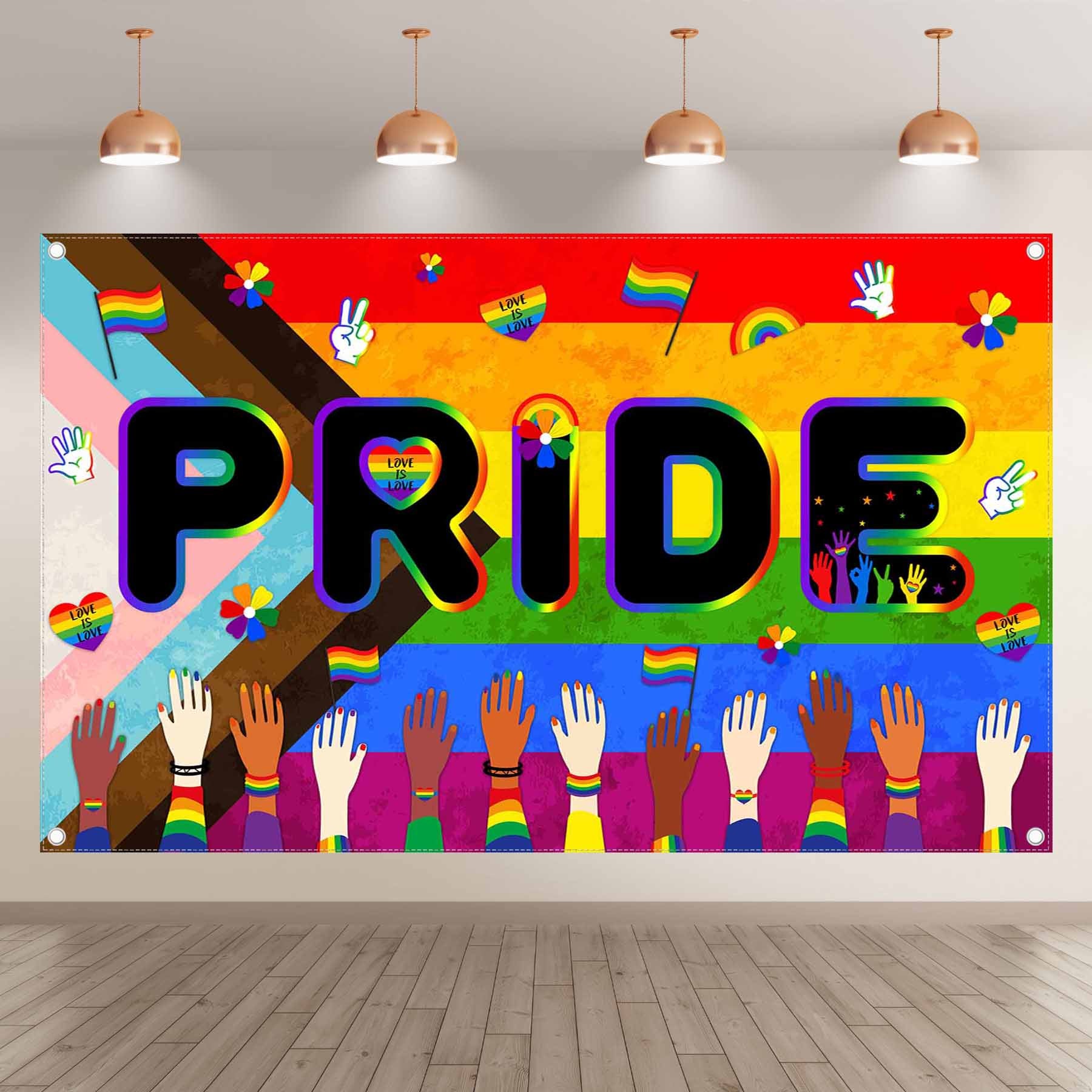 Pride Month Colorful Rainbow Love Heart Backdrop(FAST)