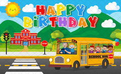 Yellow School Bus Birthday Wheels Backdrop