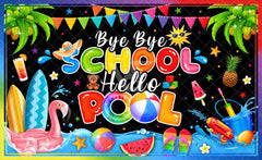 1pc, 72x43inch/96x60inch,Bye Bye School Happy Pool Polyester Photography Backdrop,2024 Hello Summer Holiday End Of School Year Students Graduation Background,Colorful Swimming Pool School Birthday Party Gifts Decorations,Photo Booth Banner Supplies,Drille - UUFelice Studio