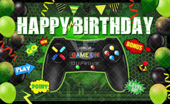 Green Video Game Happy Birthday Boys Level Up Backdrop(FAST) - UUFelice Studio