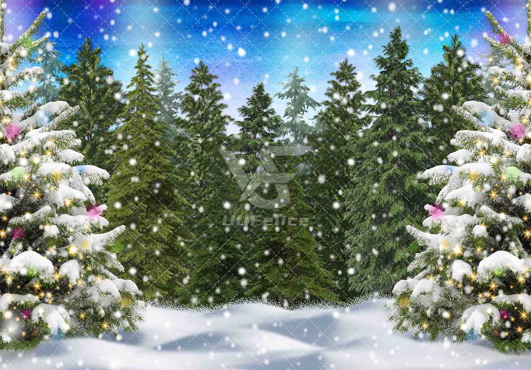 1pc 7x5ft Winter Forest Landscape Polyester Photography Backdrop, Snowy Christmas Pine Tree Background, Natral Scence Xmas Party Decoration Photo Booth Wall Banner Tapestry - UUFelice Studio