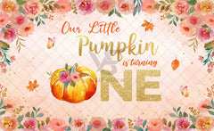 1pc 72x43inch, Fall Pumpkin Happy 1st Birthday Polyester Photography Backdrop, Our Little Pumpkin Is Turning One Background, Floral Maple Leaves Party Decorations Photo Booth Banner - UUFelice Studio