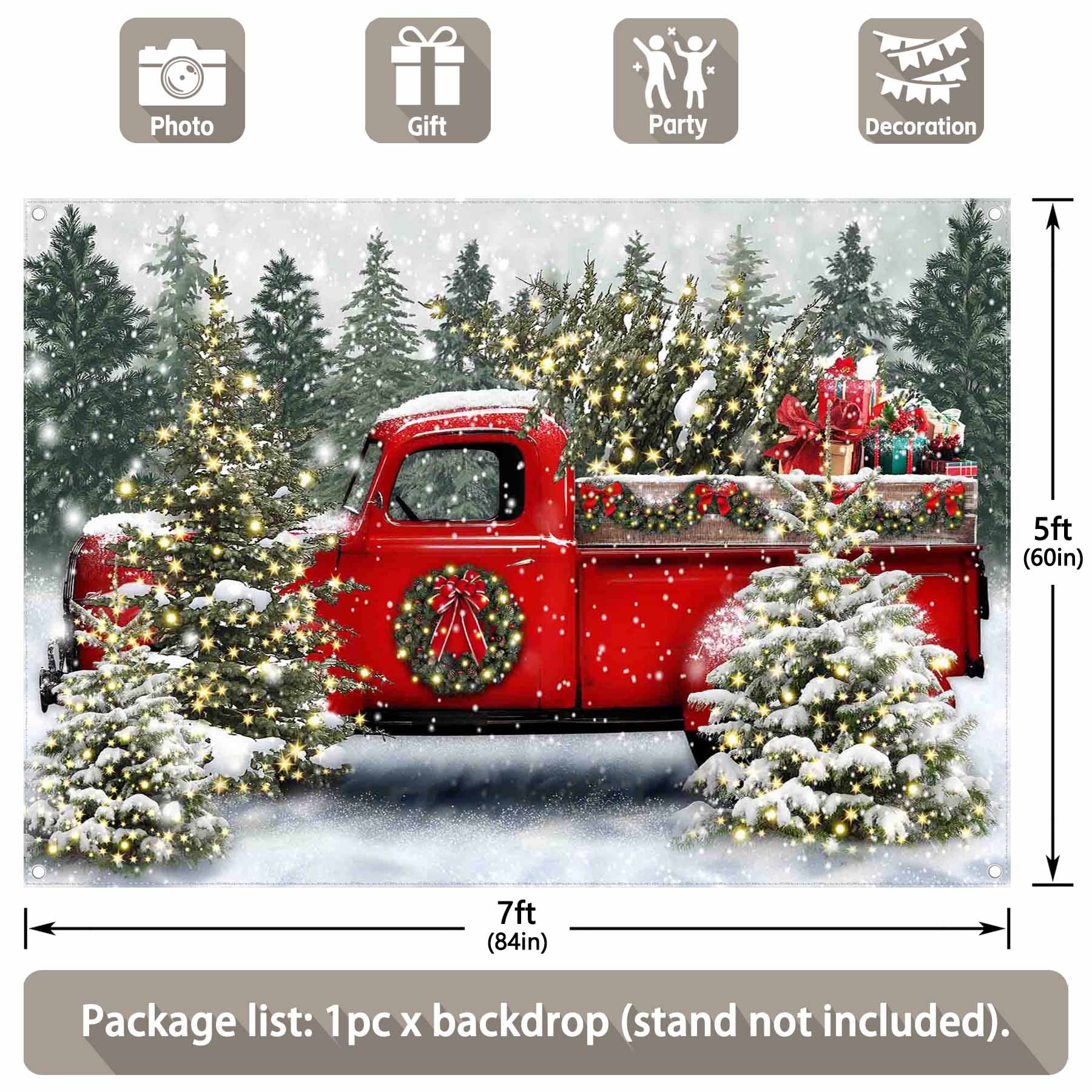 Christmas Red Truck Winter Snowy Forest Tree  Backdrop(FAST) - UUFelice Studio