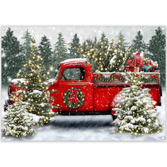 Christmas Red Truck Winter Snowy Forest Tree  Backdrop(FAST) - UUFelice Studio