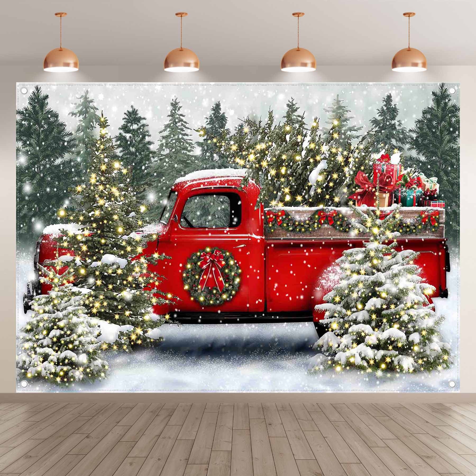 Christmas Red Truck Winter Snowy Forest Tree  Backdrop(FAST) - UUFelice Studio