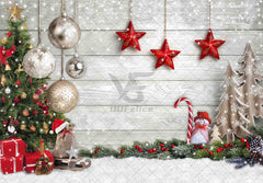 1pc, 7x5ft/8x6ft/10x8ft Christmas Polyester Photography Backdrop, Winter White Wood Floor Party Photo Background Tapestry, Snow Balls Xmas Tree Gift Banner Decorations, Kids Photo Booths Studio Props, Children Birthday Cake Table Supplies - UUFelice Studio