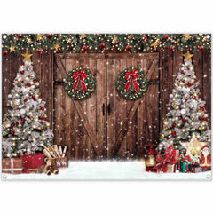 Winter Christmas Rustic Barn Tree  Backdrop(FAST)