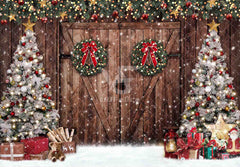 Winter Christmas Rustic Barn Tree  Backdrop(FAST)