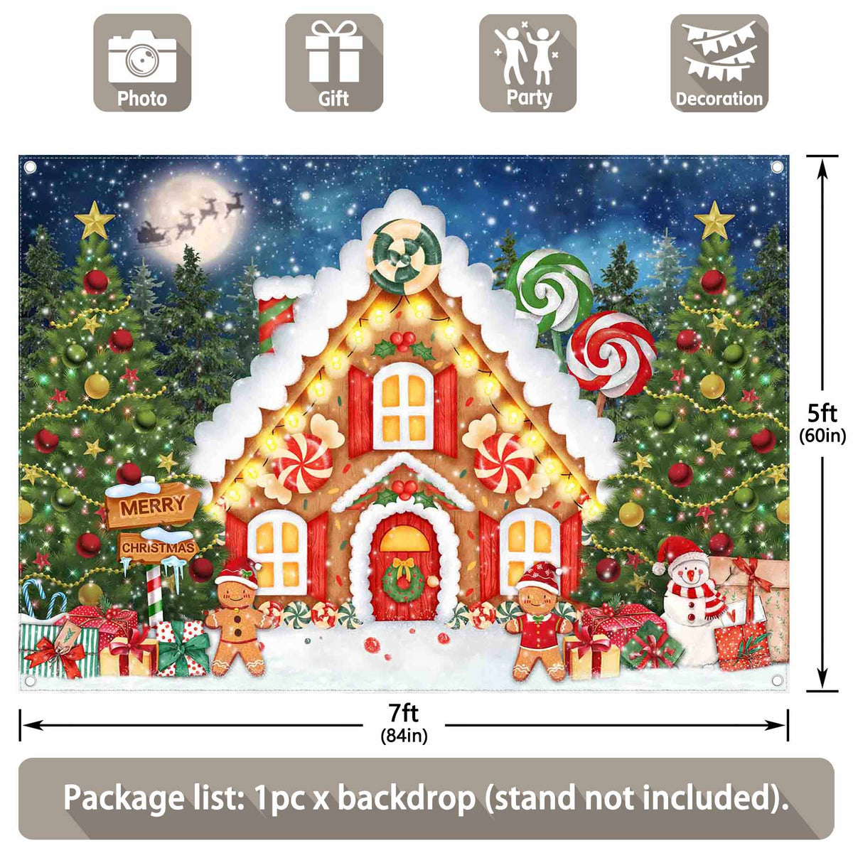 Christmas Gingerbread House Santa Backdrop(FAST) - UUFelice Studio