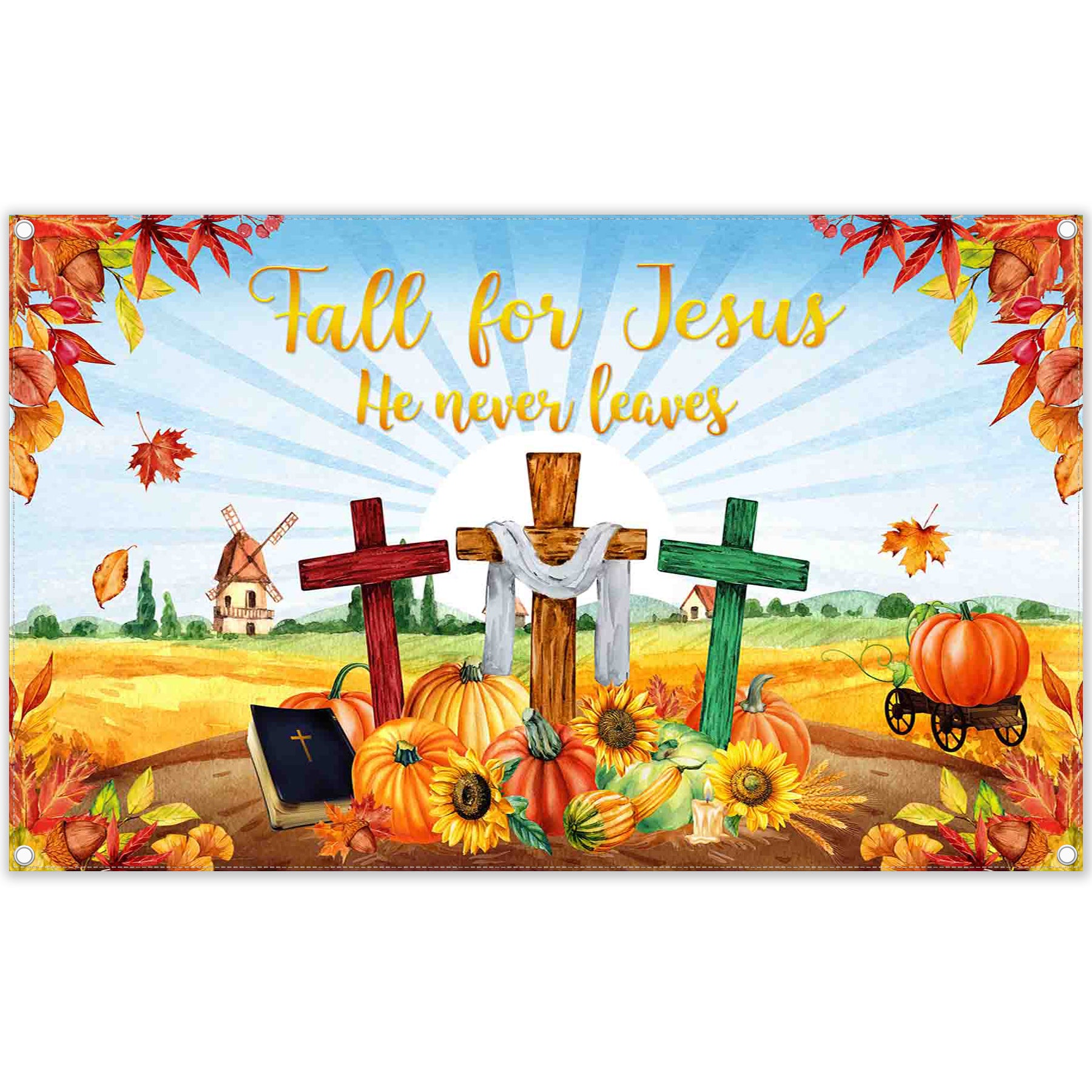 Fall For Jesus Pumpkin Autumn Maple Leaf Background(FAST) - UUFelice Studio