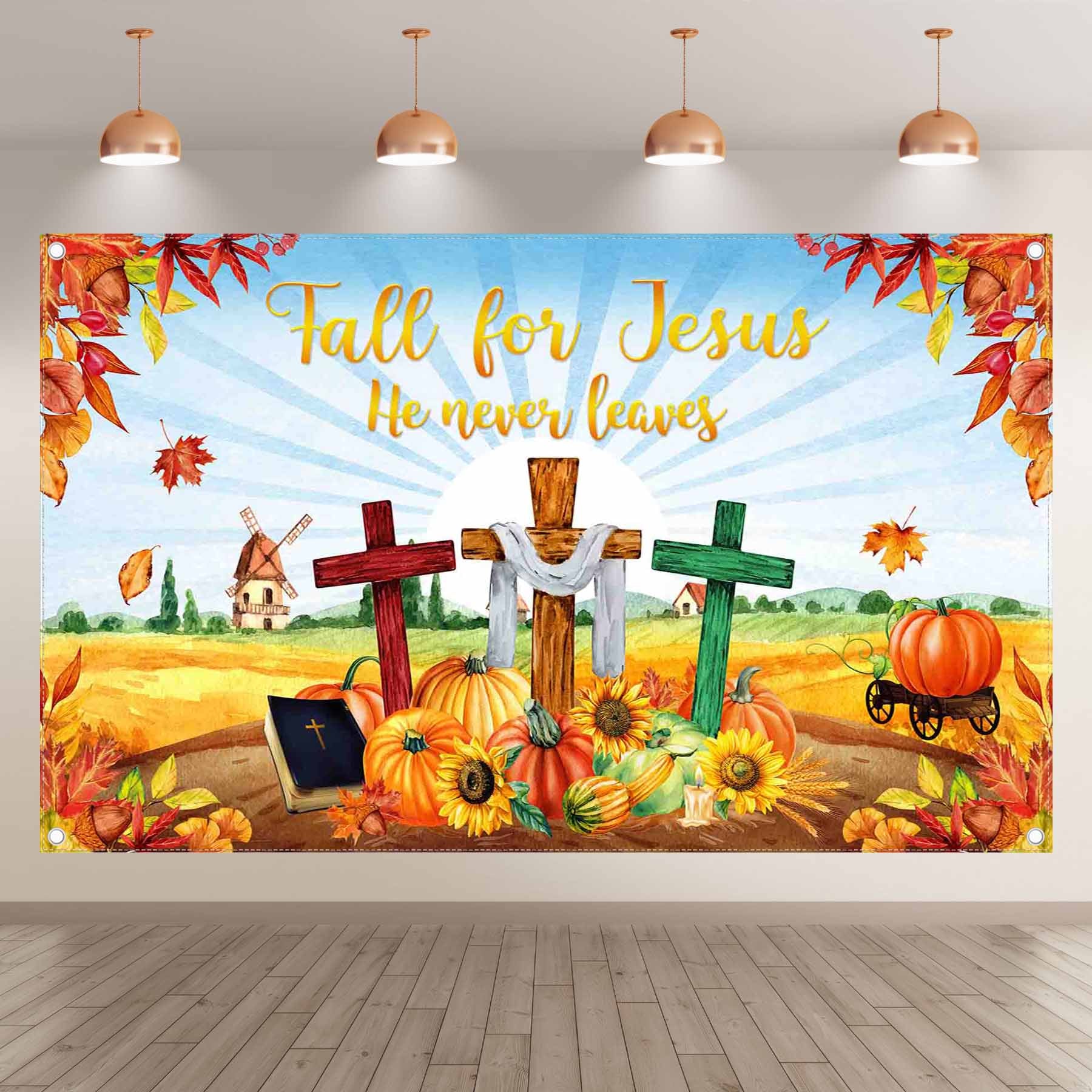 Fall For Jesus Pumpkin Autumn Maple Leaf Background(FAST) - UUFelice Studio