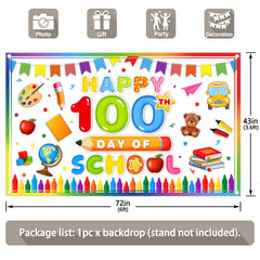 Happy 100th Day Of School Kids Student Kindergarten Backdrop(FAST) - UUFelice Studio