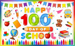 Happy 100th Day Of School Kids Student Kindergarten Backdrop(FAST) - UUFelice Studio