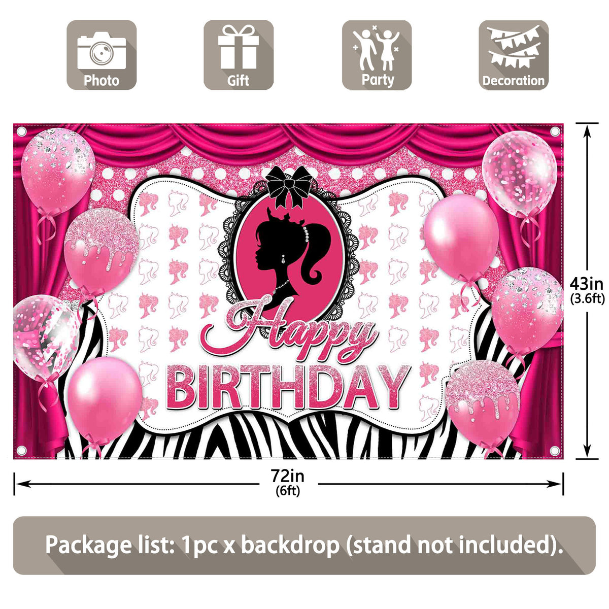 Pink Happy Birthday Princess Frame Girl Backdrop(FAST)