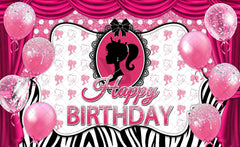 Pink Happy Birthday Princess Frame Girl Backdrop(FAST)