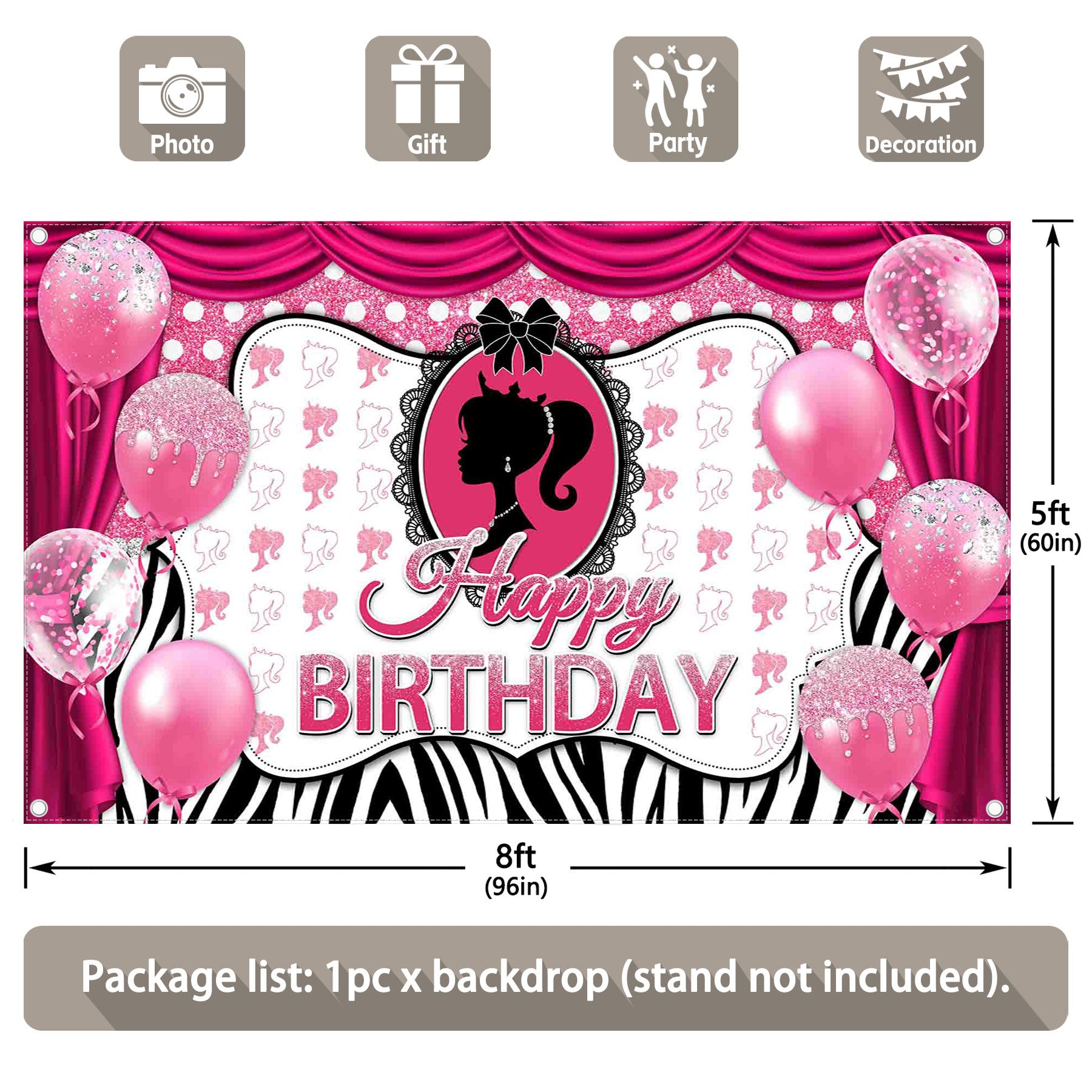 Pink Happy Birthday Princess Frame Girl Backdrop(FAST)