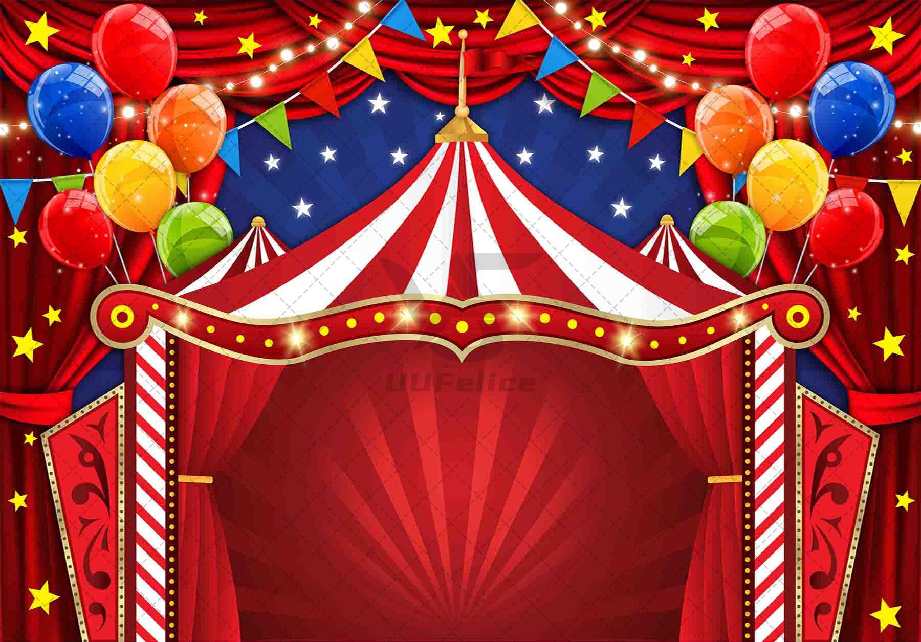 1pc, 72x43inch/96x60inch, Red Circus Polyester Photography Backdrop,Carnival Tent Curtain Stars Background, Colorful Flag Balloons Clown Celebration Party Gifts Decorations,Halloween Mexican Fiesta Background,Photo Booth Banner Supplies,Drilled Holes At T - UUFelice Studio