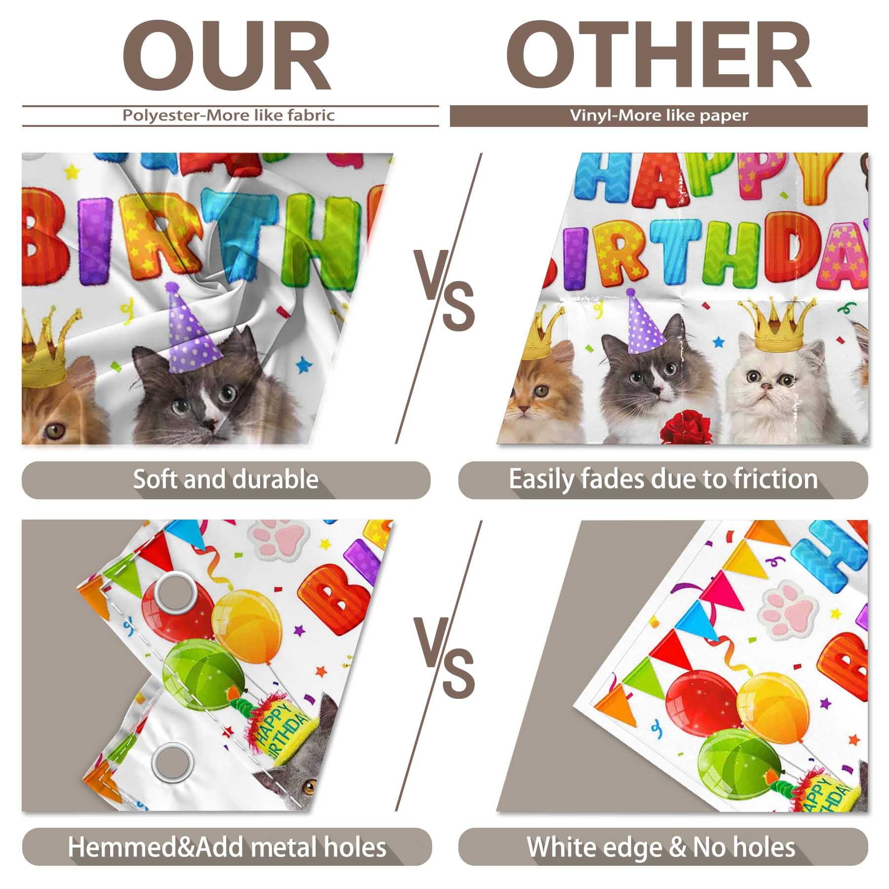 Cat Happy Birthday Cute Kitten Colorful Balloons Backdrop(FAST)