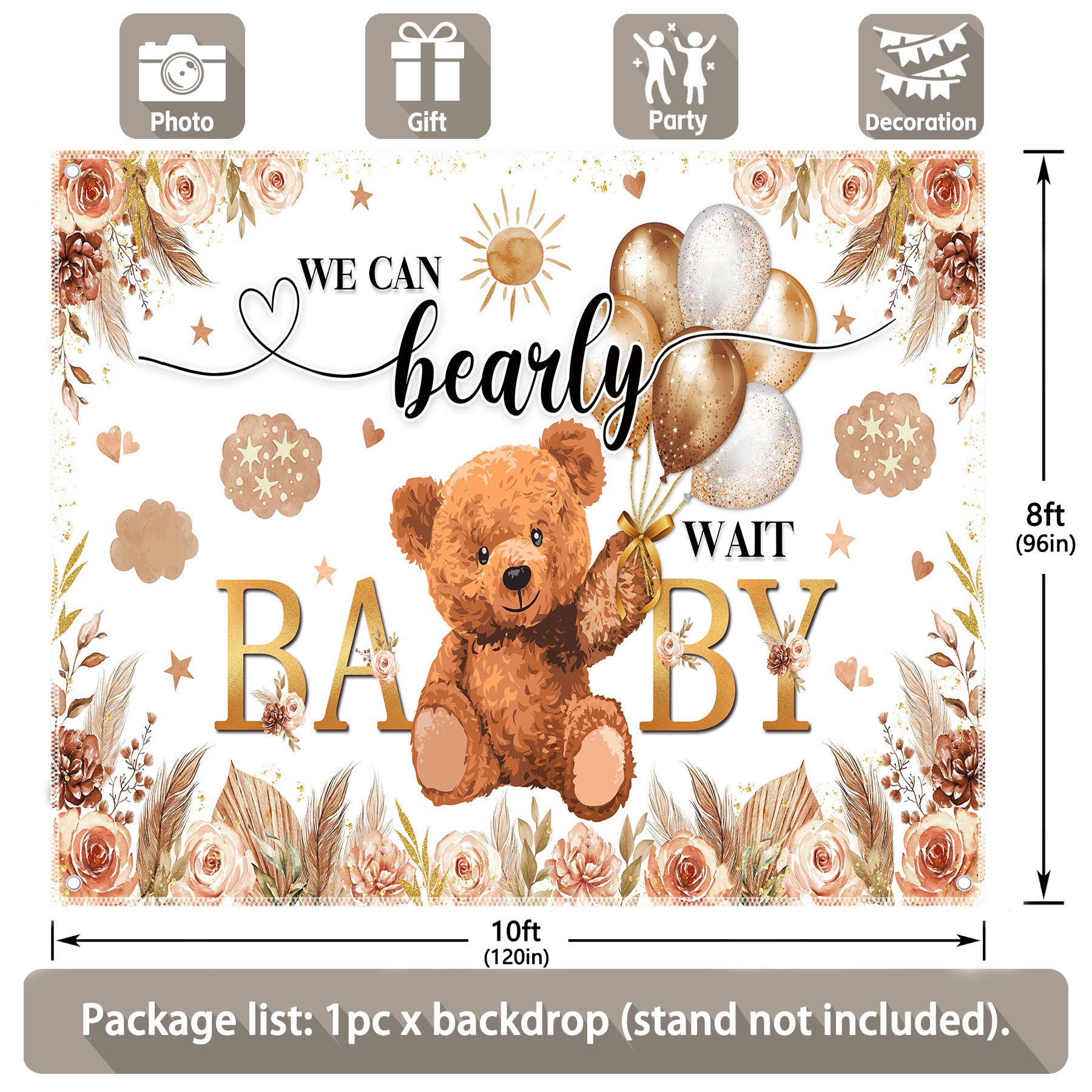 We Can Bearly Wait Bear Baby Shower Lovely Backdrop - UUFelice Studio