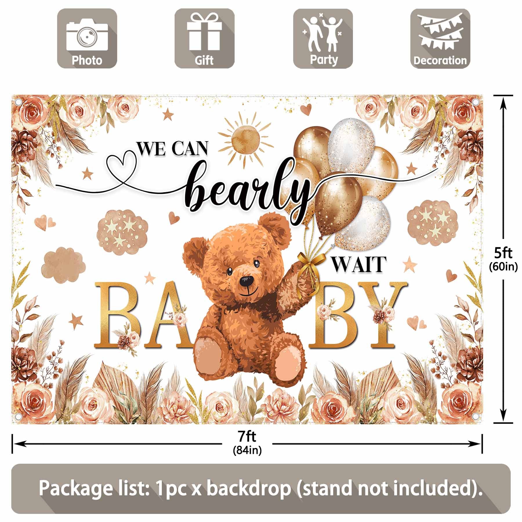 We Can Bearly Wait Bear Baby Shower Lovely Backdrop - UUFelice Studio