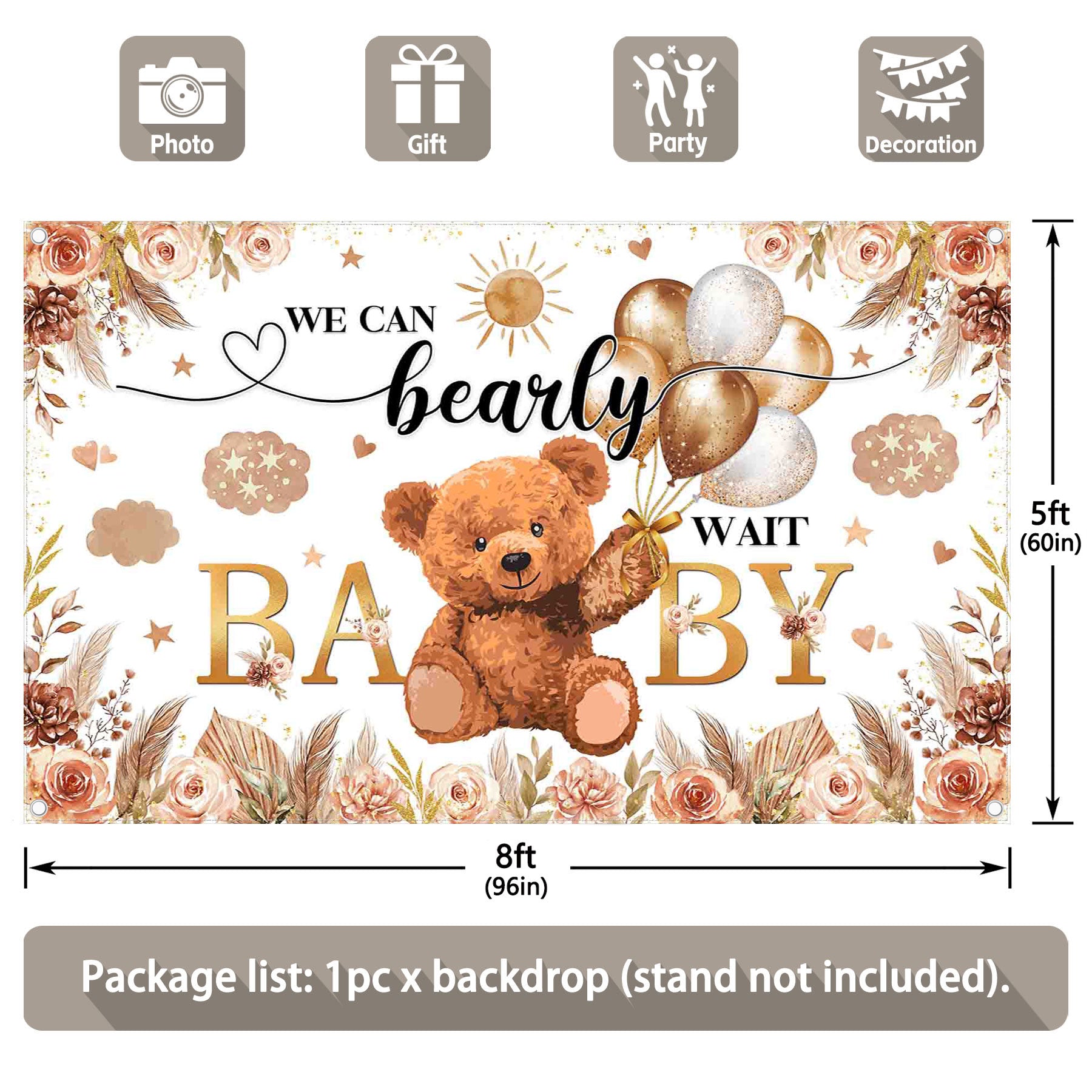 We Can Bearly Wait Bear Baby Shower Lovely Backdrop - UUFelice Studio