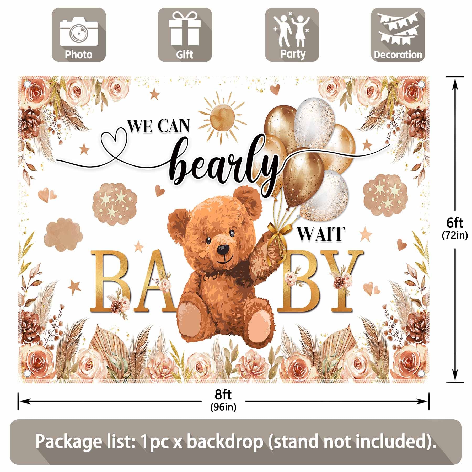 We Can Bearly Wait Bear Baby Shower Lovely Backdrop - UUFelice Studio