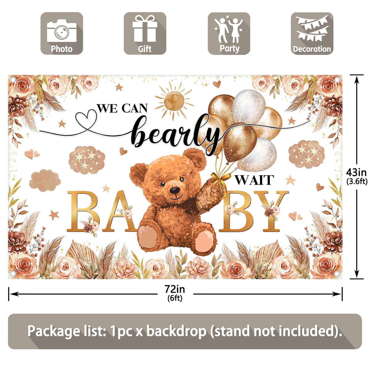 We Can Bearly Wait Bear Baby Shower Lovely Backdrop - UUFelice Studio