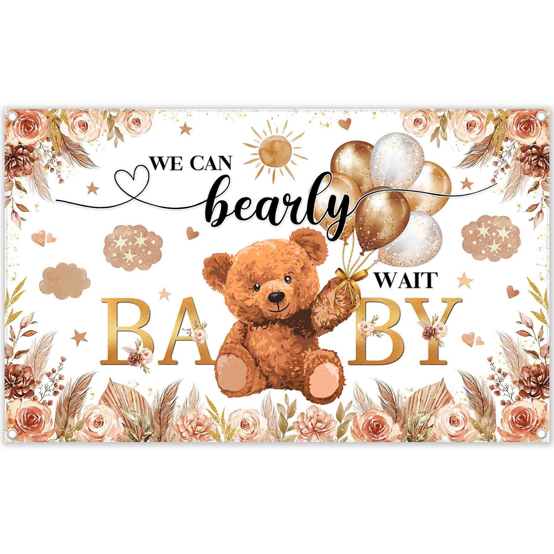 We Can Bearly Wait Bear Baby Shower Lovely Backdrop - UUFelice Studio