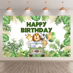 Jungle Animals Happy Birthday Tropical Green Backdrop(FAST) - UUFelice Studio