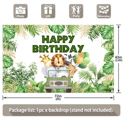 Jungle Animals Happy Birthday Tropical Green Backdrop(FAST) - UUFelice Studio