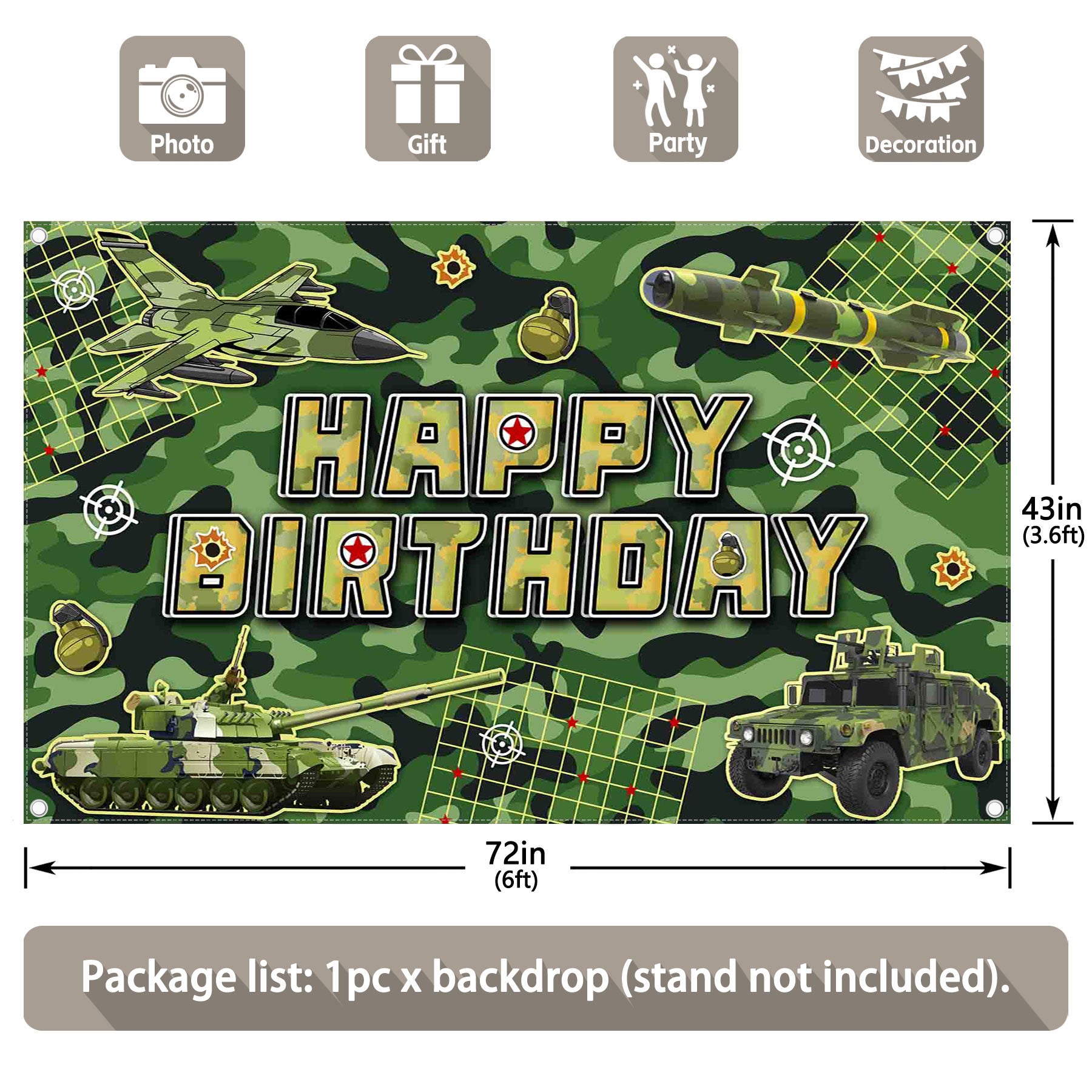 Happy Birthday Camo Military Backdrop(FAST)