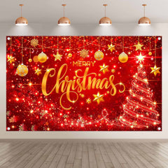 Red Merry Christmas Glitter Bokeh Snowflake Background