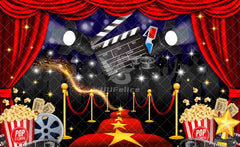 Film Movie Red Curtain Popcorn Backdrop