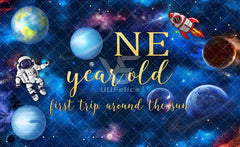 Blue Outer Space 1st Happy Birthday First Trip Planet Backdrop - UUFelice Studio