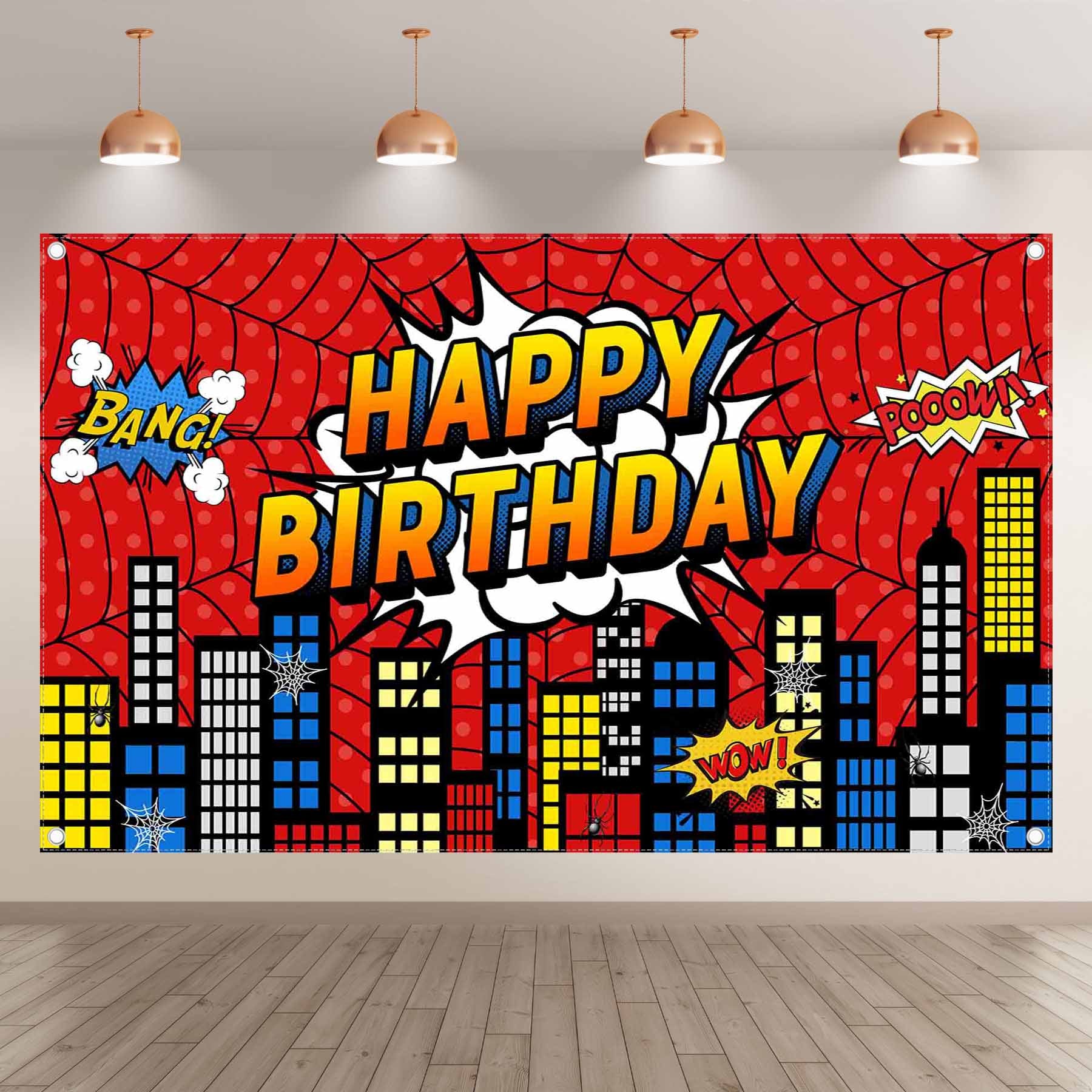 Spider Superhero Birthday Vibrant Cityscape Background(FAST) - UUFelice Studio