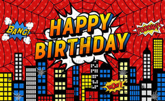 Spider Superhero Birthday Vibrant Cityscape Background(FAST) - UUFelice Studio