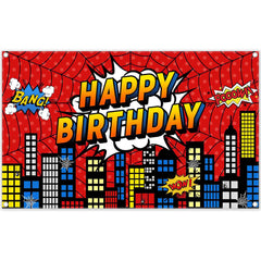 Spider Superhero Birthday Vibrant Cityscape Background(FAST) - UUFelice Studio