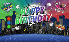 Cityscape Birthday Comics Style Building Backdrop