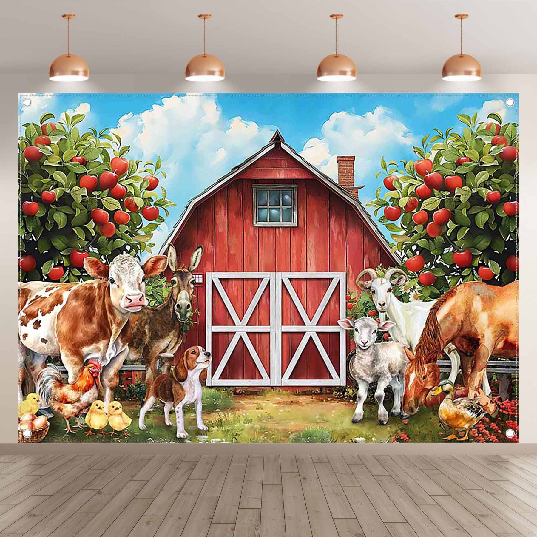 Red Farm Barn Door Rustic Animals Warehouse Backdrop