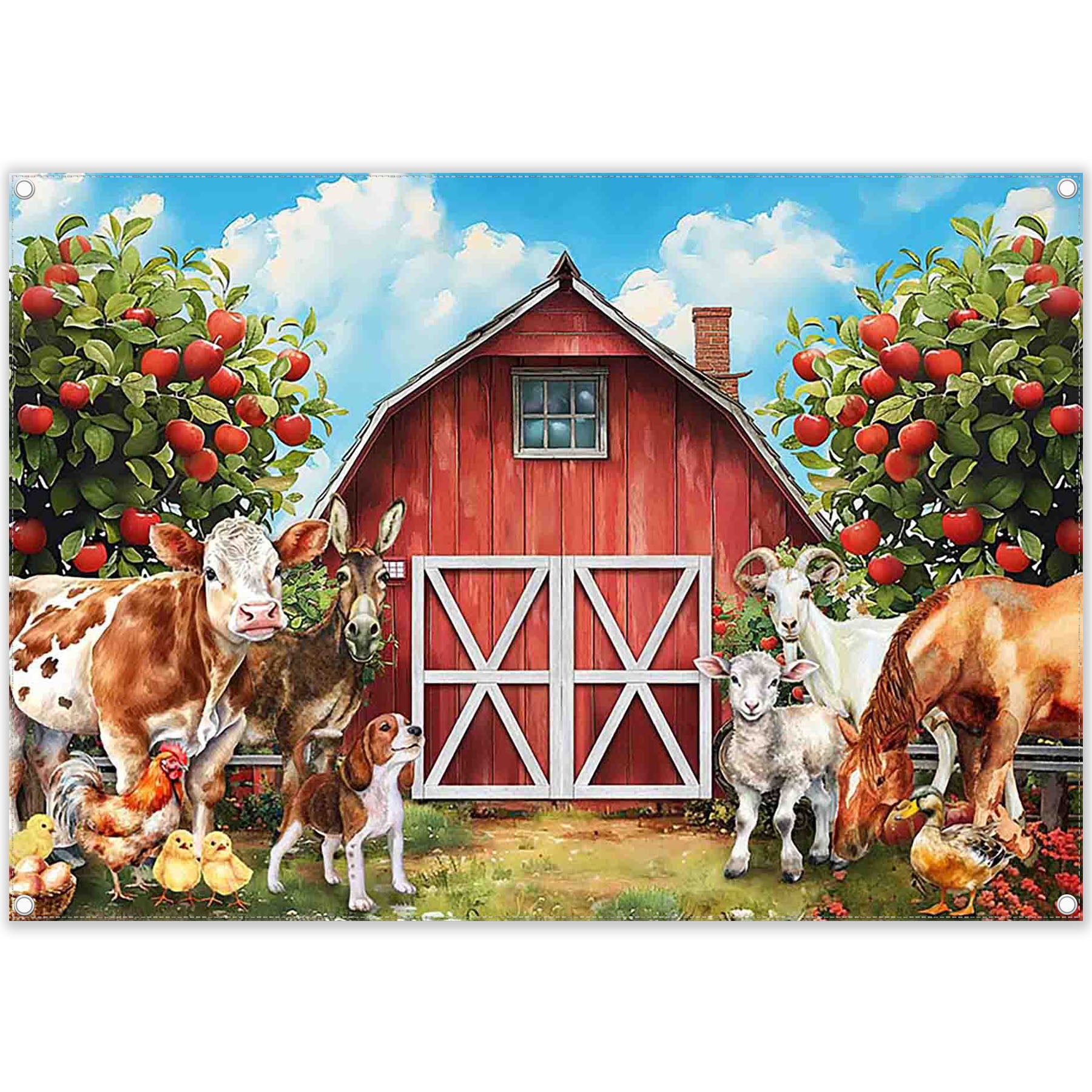 Red Farm Barn Door Rustic Animals Warehouse Backdrop