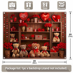 Valentine's Day Bear Red Rose Love Heart Backdrop