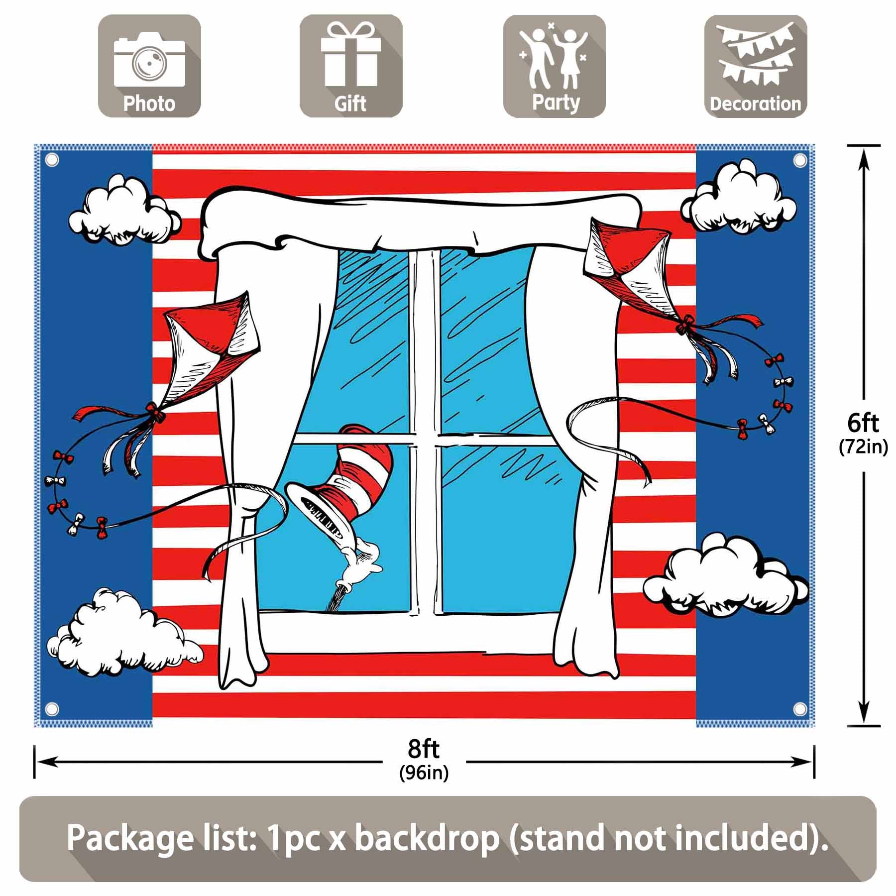 Cartoon Window Kite Red White Backdrop