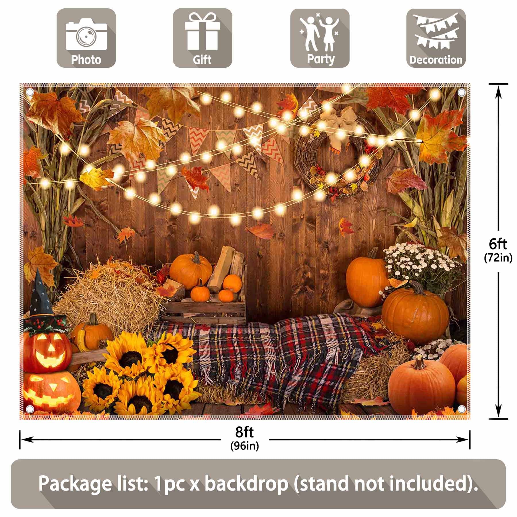 Fall Thanksgiving Autumn Harvest Pumpkins Backdrop - UUFelice Studio