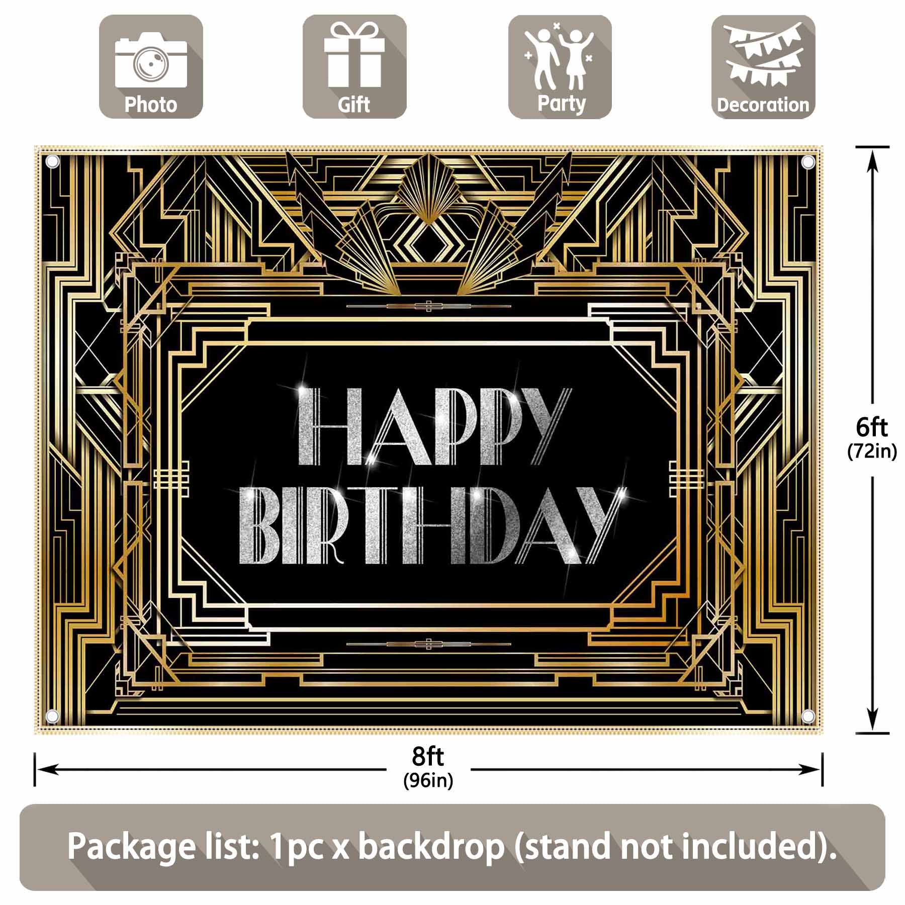 Happy Birthday Black and Gold Roaring 20s Art Background