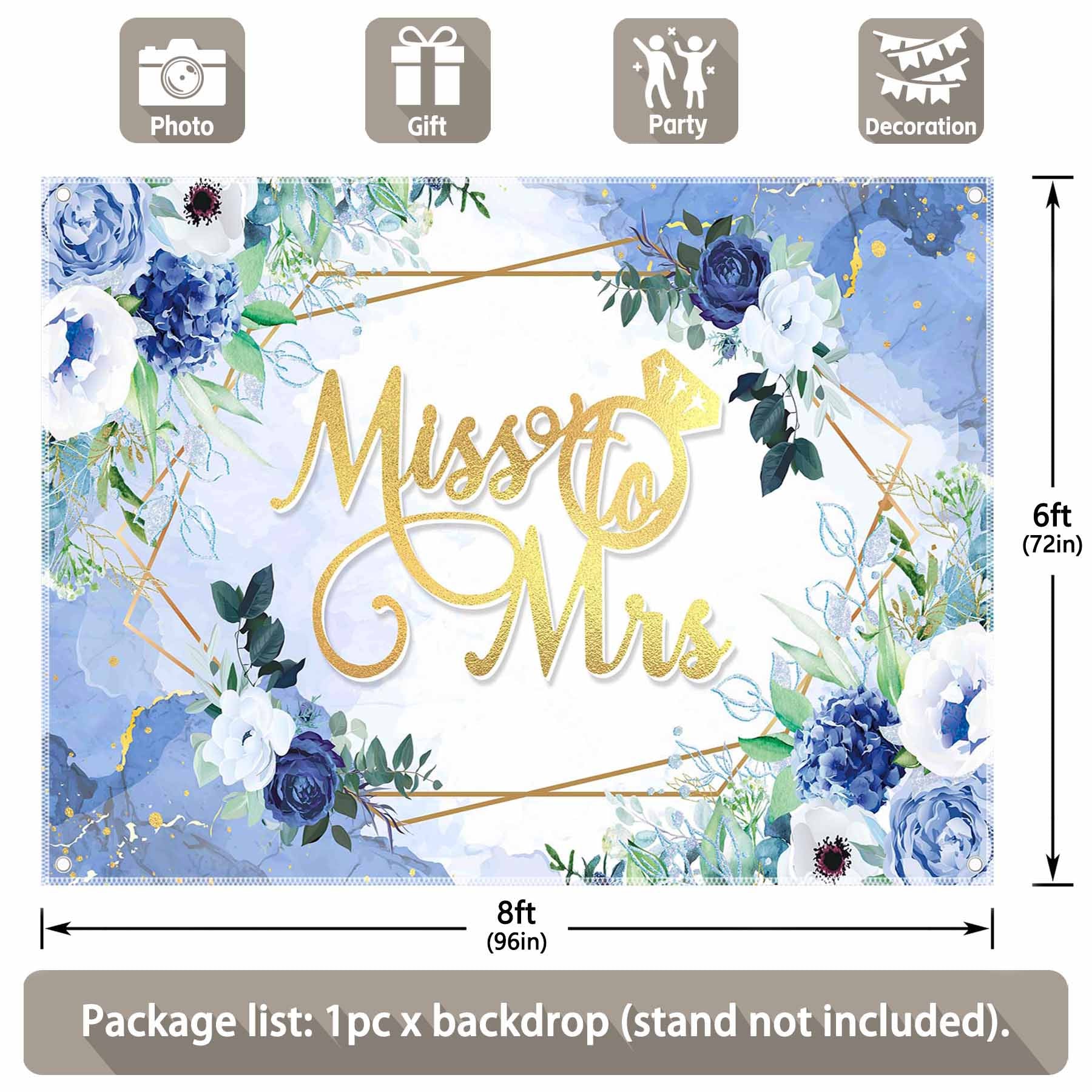 Miss to Mrs Floral  Bridal Shower Blue Backdrop