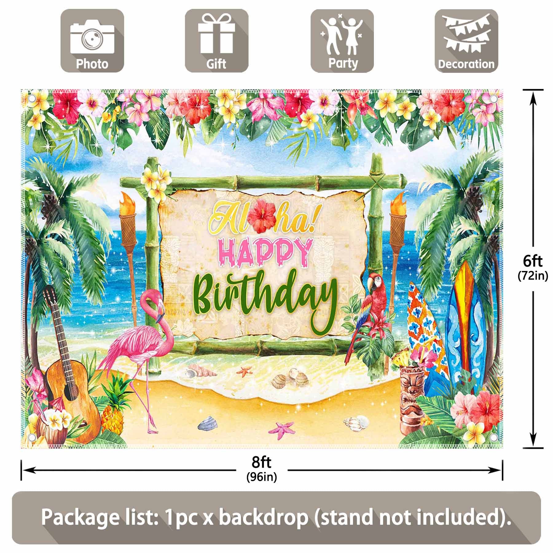 Aloha Happy Birthday Summer Tropical Beach Backdrop