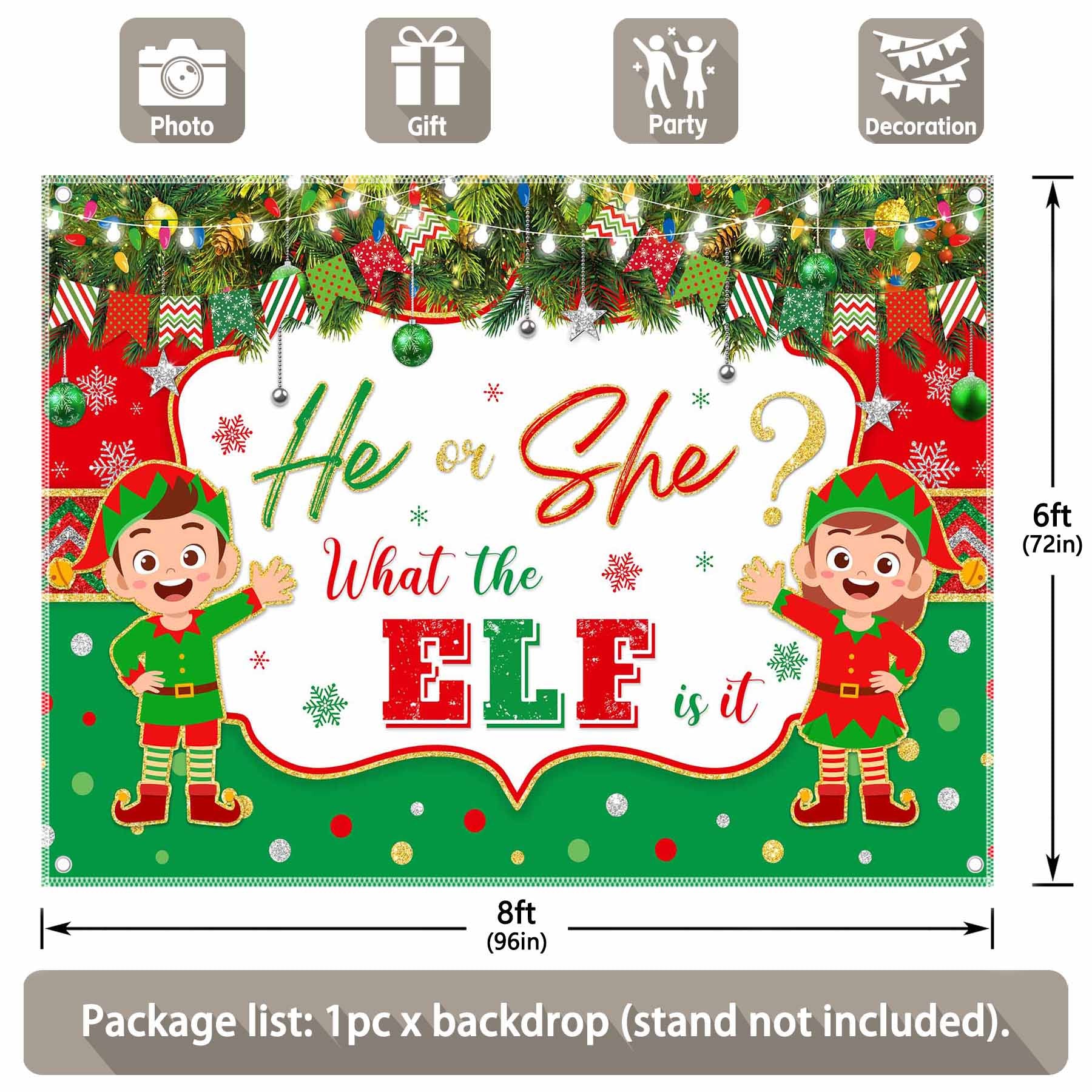 Christmas Gender Reveal He or She What The ELf is It Backdrop