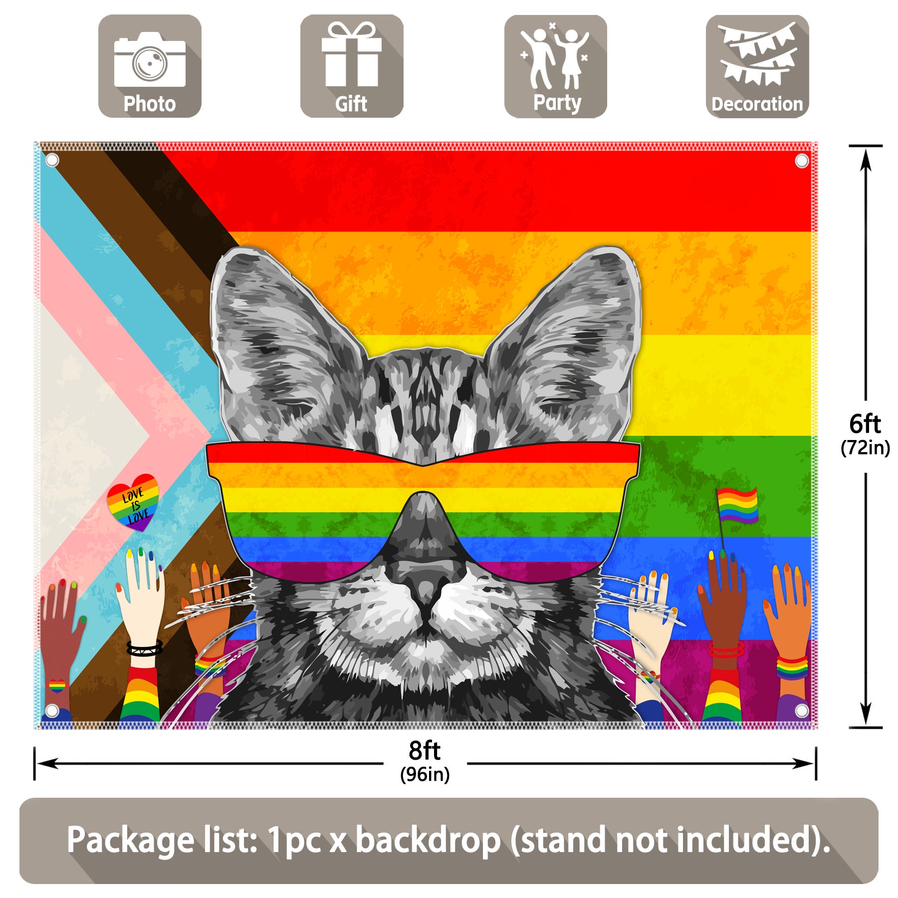 Pride Month Colorful Rainbow Cat Love Backdrop