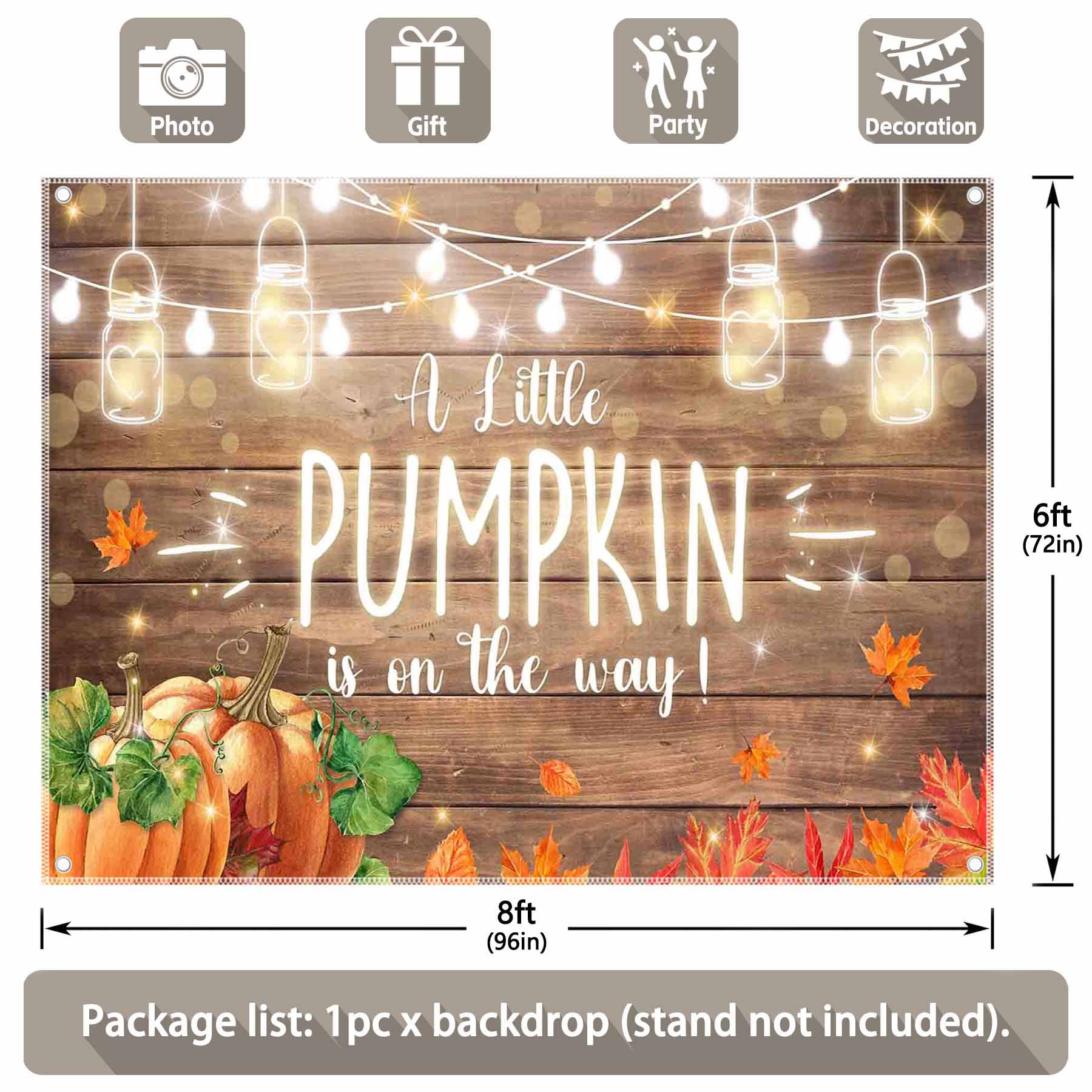 A Little Pumpkin is On The Way Fall Maple Leaves Backdrop