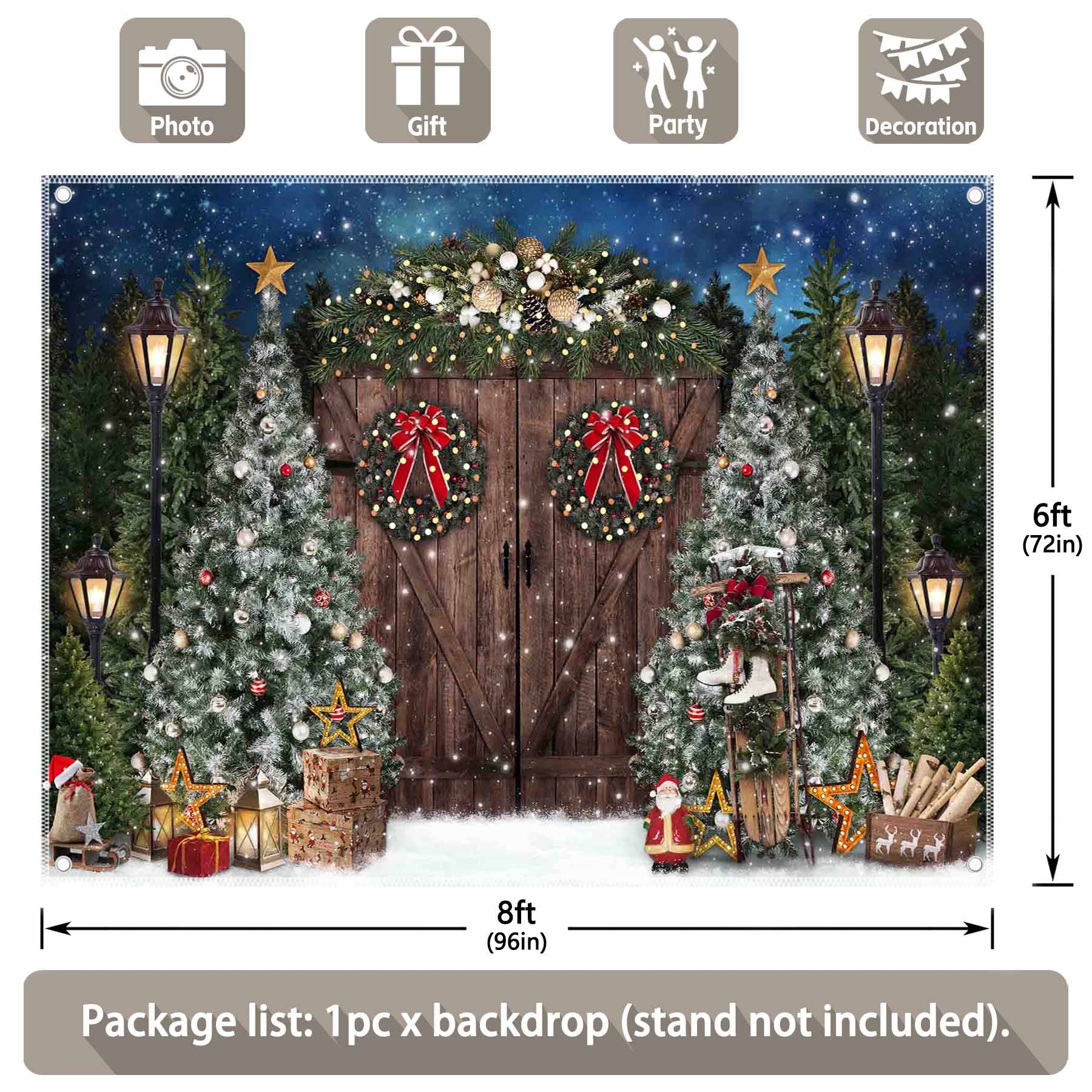 Winter Christmas Rustic Barn Wood Door Backdrop - UUFelice Studio